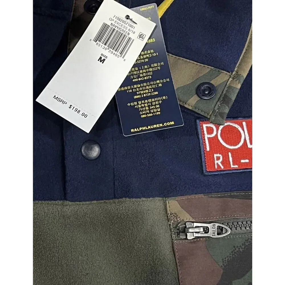 Polo Ralph Lauren Mens M Fleece Pullover Jacket RL67 USA Flag Mock Neck Hi Tech